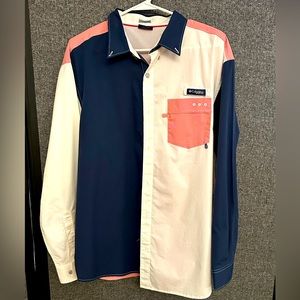Columbia pink blue white golf shirt men’s large